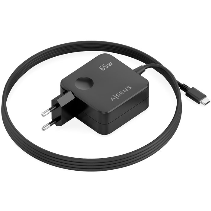 Aisens Cargador de Pared GaN 65W USB-C ASCH-1PD65WL85-BK Negro
